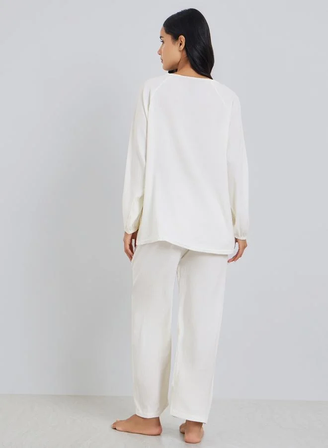 Styli Solid Relaxed Fit Top and Pyjama Set